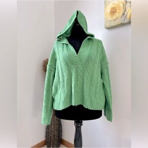 American Eagle Outfitters Oversized Cropped Hoodie Green Sweater Y2K Size Small